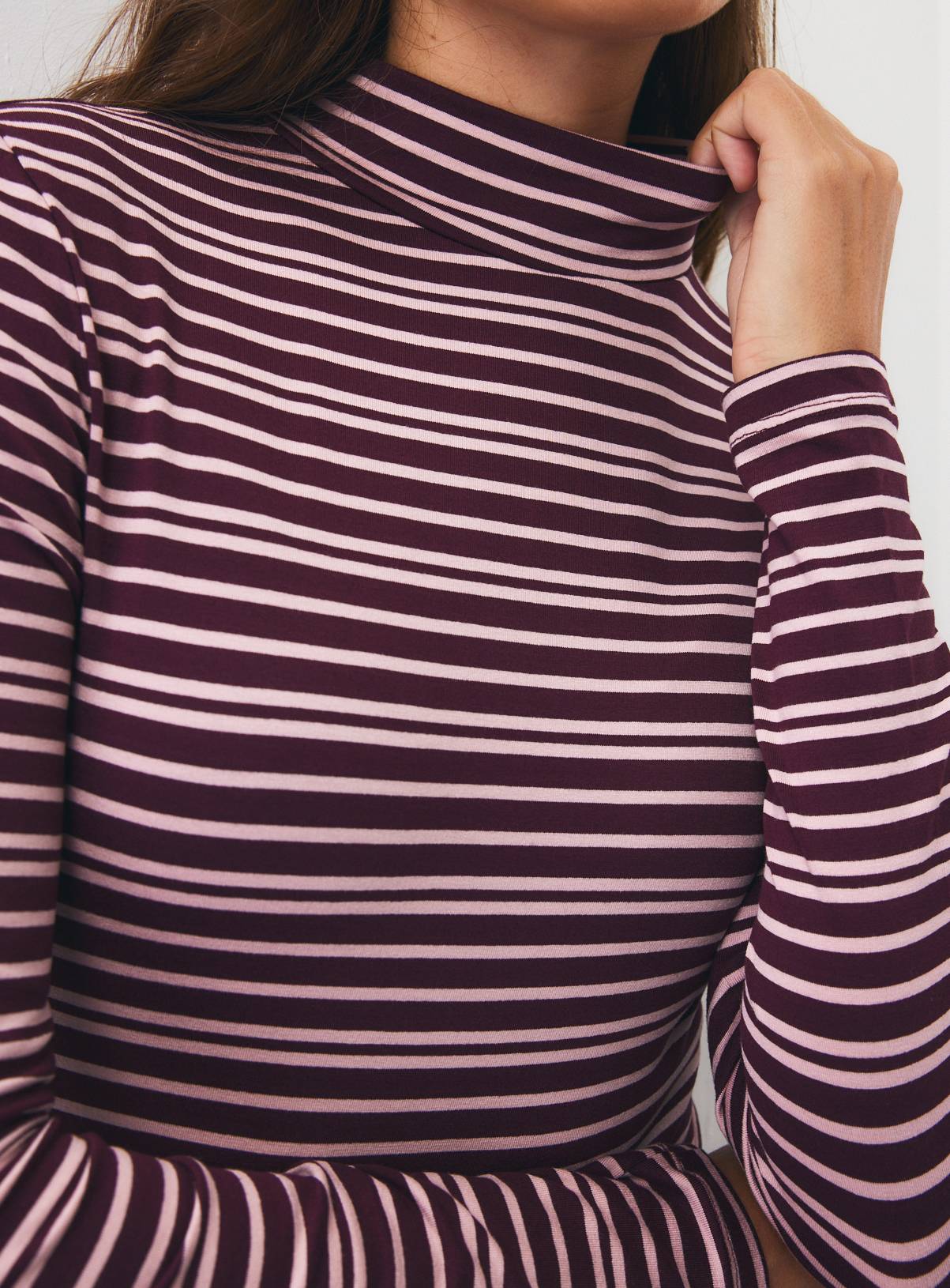Dark Red Rib Roll Neck Stripe Top 14 - Image 3